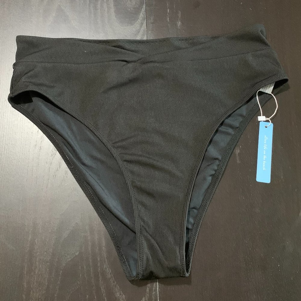 NWT Life on the Beach Black High Waisted Bikini Bottoms